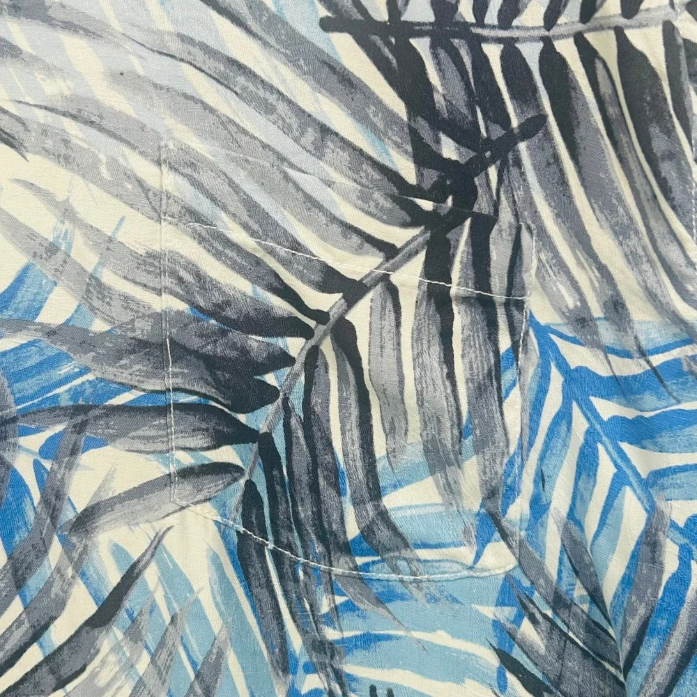 Tommy Bahama Silk Camp Shirt Mens Mens 3XL Blue Tropical Palm Leaf Island Resort